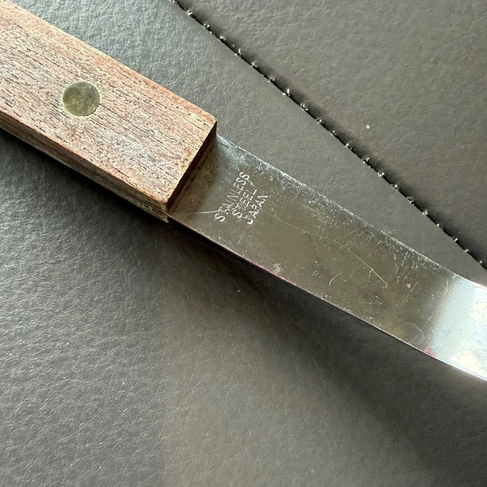 Vintage MCM Stainless Steel Long Spatula Flipper Wood Handle 16